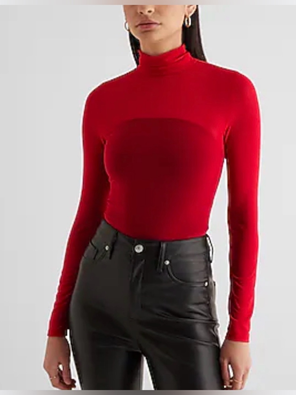 🛍️NWT Express XL Red Long-Sleeve Mesh Turtleneck Top